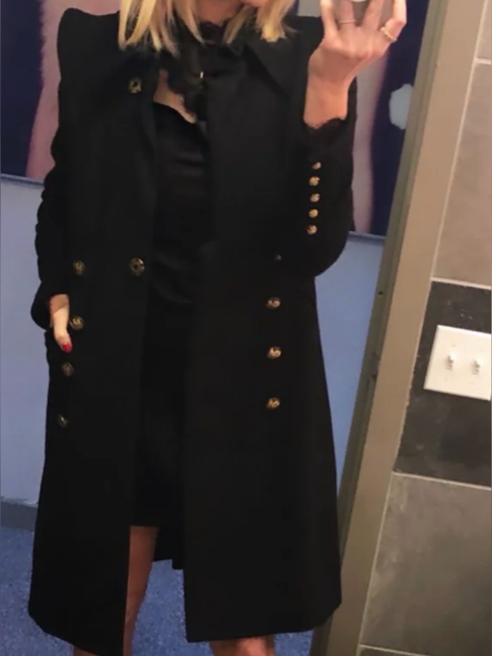 Smythe Black Double-Breasted Long Coat with Gold Buttons - Picture 2 of 5